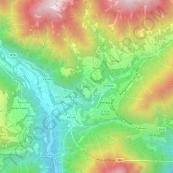 Mappa topografica Prade, altitudine, rilievo