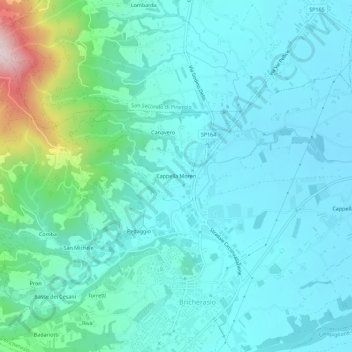 Mappa topografica Cappella Moreri, altitudine, rilievo