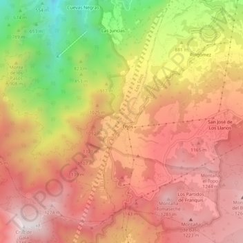 Mappa topografica Erjos, altitudine, rilievo