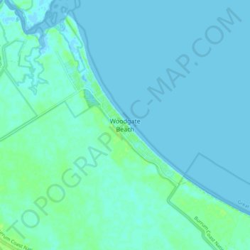 Mappa topografica Woodgate Beach, altitudine, rilievo