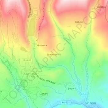 Mappa topografica Quellocancha, altitudine, rilievo