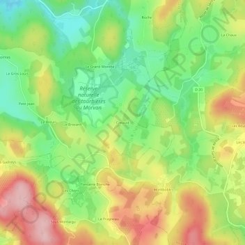 Mappa topografica Creusot, altitudine, rilievo