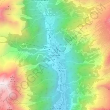 Mappa topografica Valdo, altitudine, rilievo