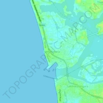 Mappa topografica Neendakara, altitudine, rilievo