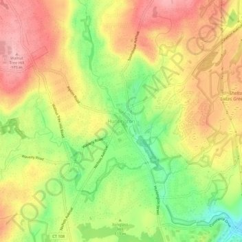 Mappa topografica Huntington, altitudine, rilievo