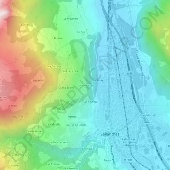 Mappa topografica Les Murets, altitudine, rilievo