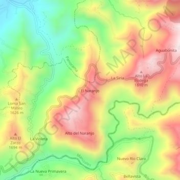 Mappa topografica El Naranjo, altitudine, rilievo
