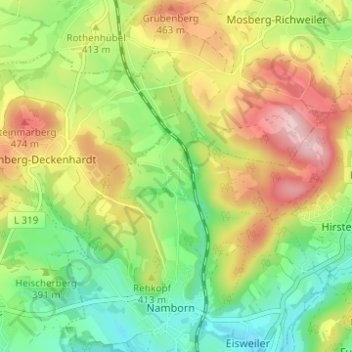 Mappa topografica Heisterberg, altitudine, rilievo