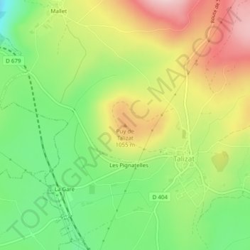 Mappa topografica Puy de Talizat, altitudine, rilievo