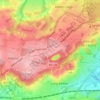 Mappa topografica Audley Redwood, altitudine, rilievo