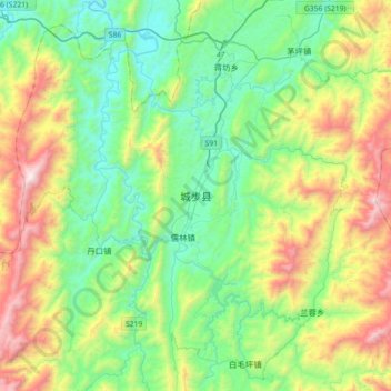Mappa topografica 城步县, altitudine, rilievo