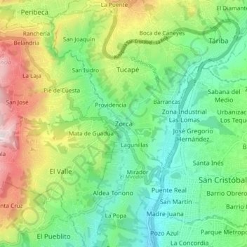 Mappa topografica Zorca, altitudine, rilievo