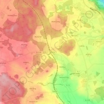 Mappa topografica Lanzing, altitudine, rilievo