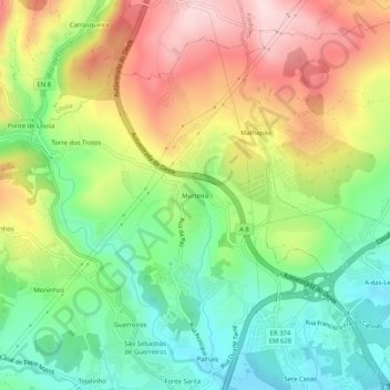 Mappa topografica Murteira, altitudine, rilievo