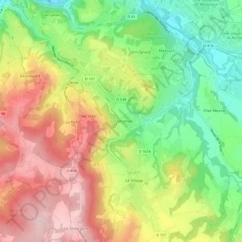Mappa topografica La Dartamas, altitudine, rilievo