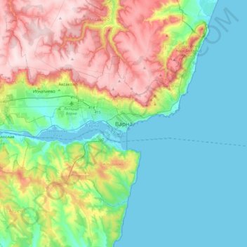 Mappa topografica Варна, altitudine, rilievo