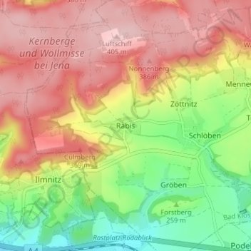 Mappa topografica Rabis, altitudine, rilievo