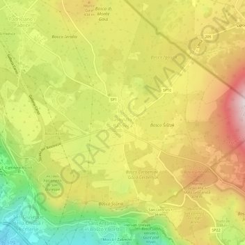 Mappa topografica Basovizza, altitudine, rilievo