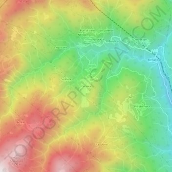 Mappa topografica Cervara, altitudine, rilievo
