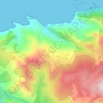 Mappa topografica Vistale, altitudine, rilievo
