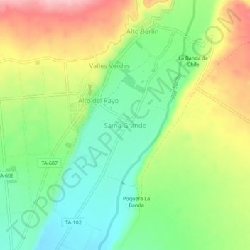 Mappa topografica Sama Grande, altitudine, rilievo