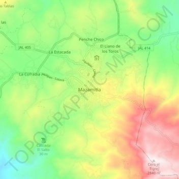 Mappa topografica Mazamitla, altitudine, rilievo