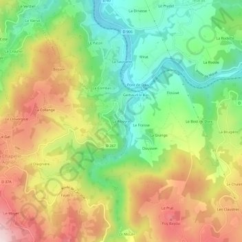 Mappa topografica La Ribeyre, altitudine, rilievo