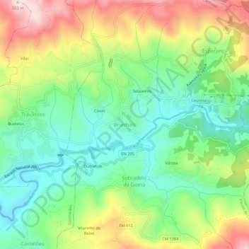 Mappa topografica Brunhais, altitudine, rilievo