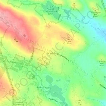 Mappa topografica Montville Center, altitudine, rilievo