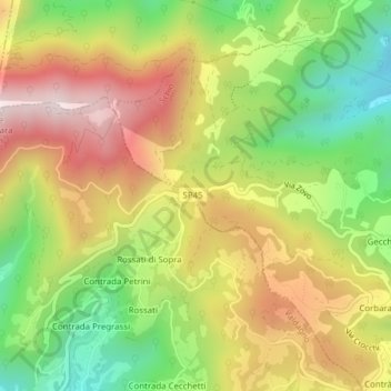 Mappa topografica Passo Zovo, altitudine, rilievo