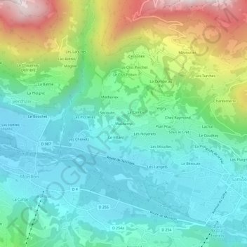 Mappa topografica Machamp, altitudine, rilievo