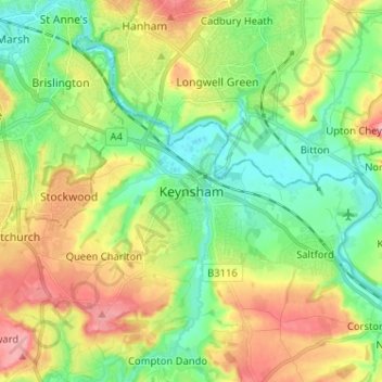 Mappa topografica Keynsham, altitudine, rilievo