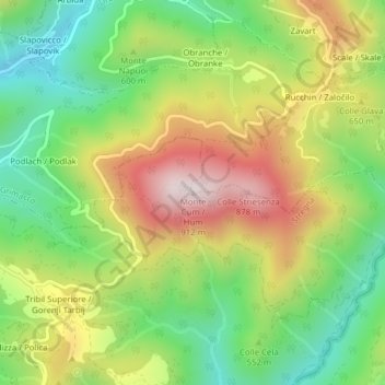 Mappa topografica Monte Cum, altitudine, rilievo