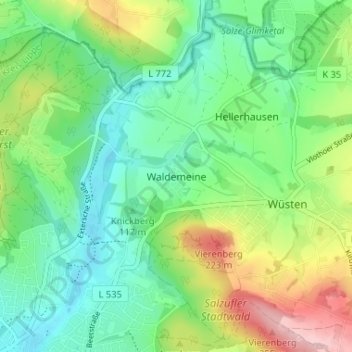 Mappa topografica Waldemeine, altitudine, rilievo