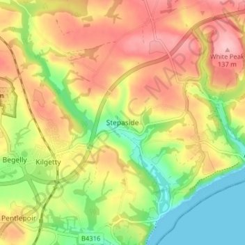 Mappa topografica Stepaside, altitudine, rilievo