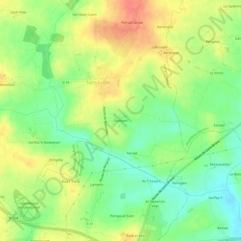 Mappa topografica Goasven, altitudine, rilievo