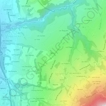 Mappa topografica Mentaz, altitudine, rilievo