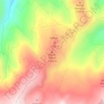 Mappa topografica Monti Taffuri, altitudine, rilievo