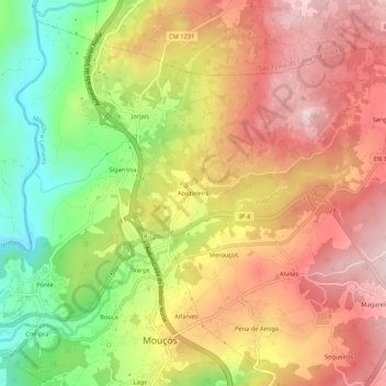 Mappa topografica Abobeleira, altitudine, rilievo