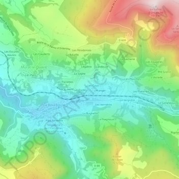 Mappa topografica Les Coux, altitudine, rilievo