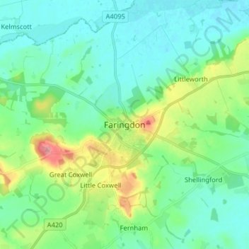 Mappa topografica Faringdon, altitudine, rilievo