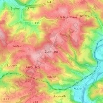 Mappa topografica Dahlhaus, altitudine, rilievo