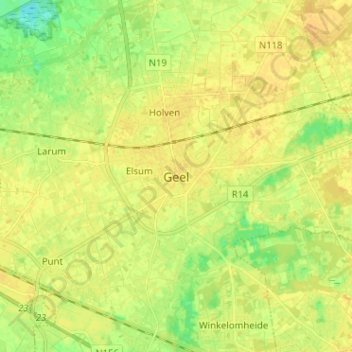 Mappa topografica Geel, altitudine, rilievo