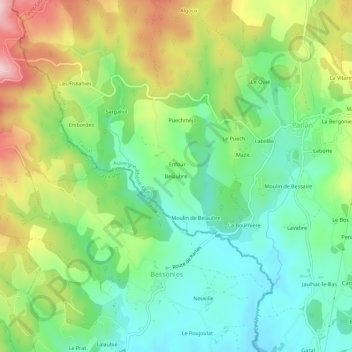 Mappa topografica Belaubre, altitudine, rilievo