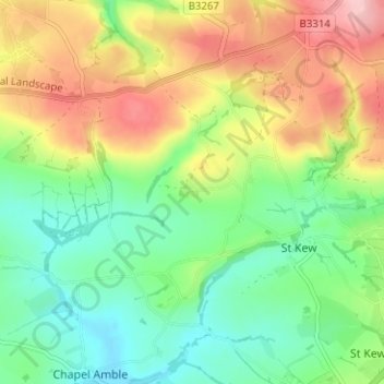 Mappa topografica Tregellist, altitudine, rilievo