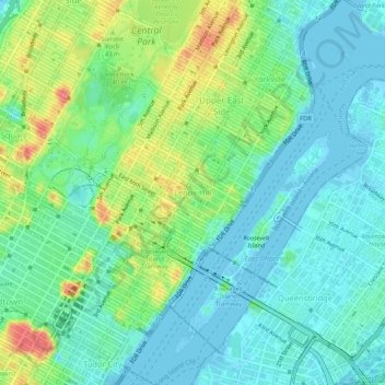 Mappa topografica Lenox Hill, altitudine, rilievo