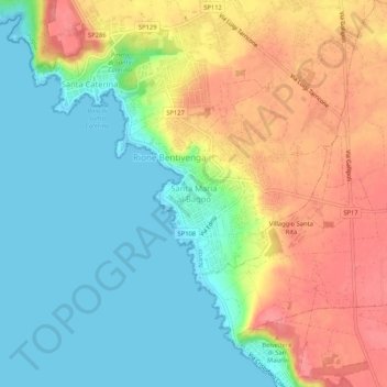 Mappa topografica Santa Maria al Bagno, altitudine, rilievo