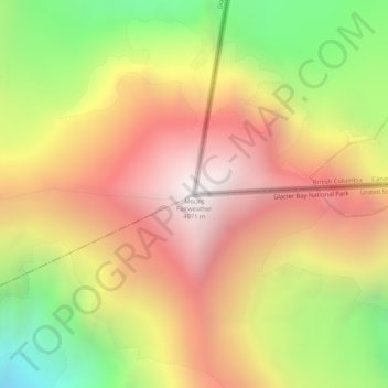 Mappa topografica Mount Fairweather, altitudine, rilievo