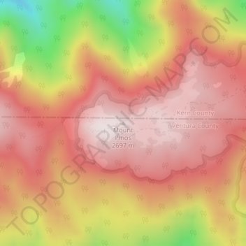 Mappa topografica Mount Pinos, altitudine, rilievo