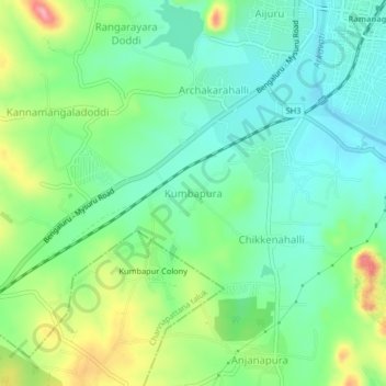 Mappa topografica Kumbapura, altitudine, rilievo